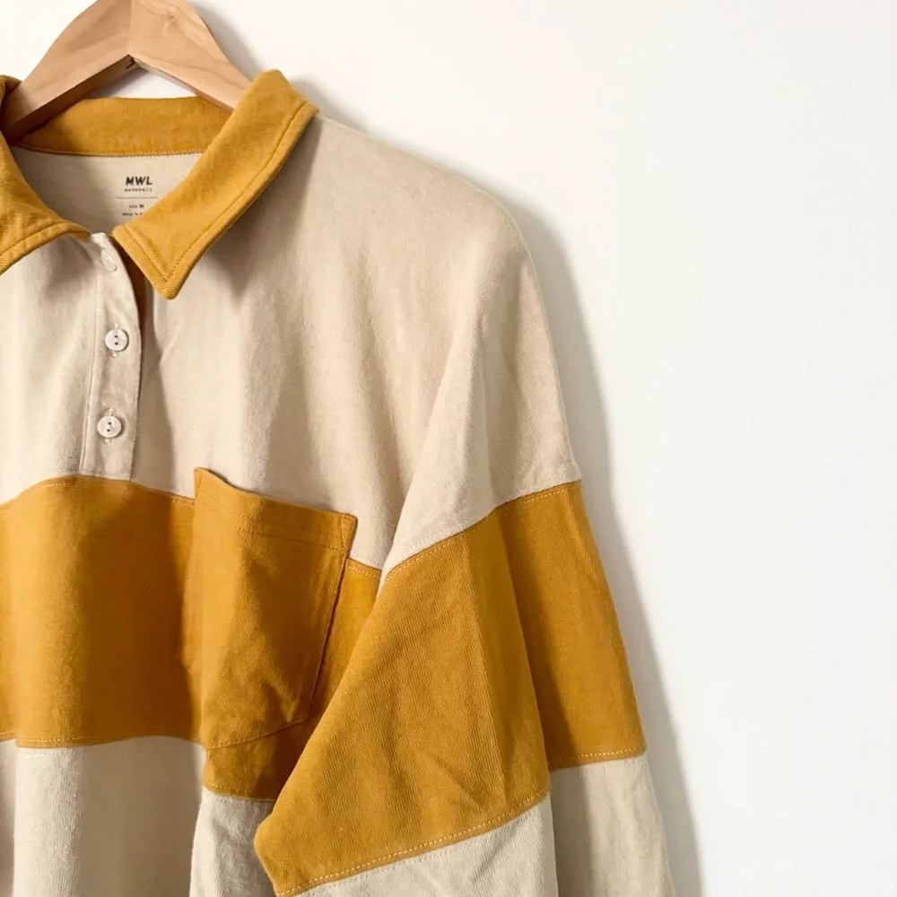 Madewell Striped Rugby Polo Shirt Amber Gold Size M - Picture 4 of 11